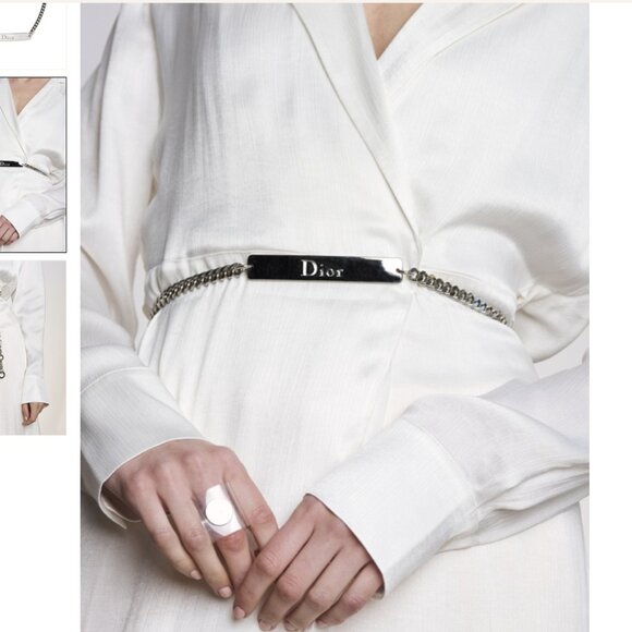 DIOR DIOR DIOR DIOR NAME PLATE SILVER CHAIN ADJUSTABLE BELT WITH STAR DETAILS